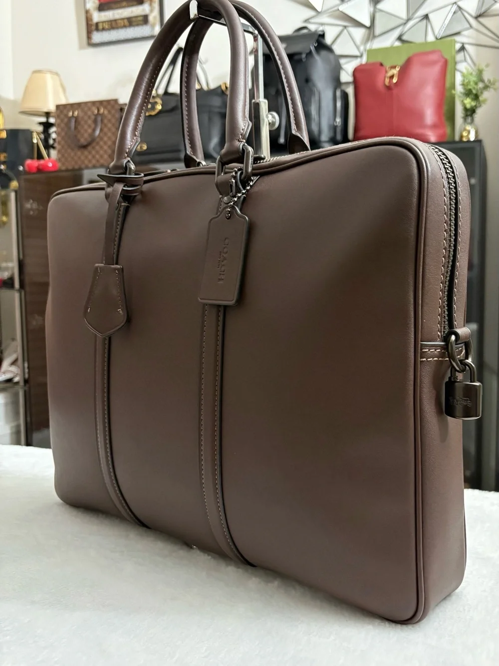 Coach Maple Glove-Tan Leather Briefcase Work Bag -Professional Style. Unisex.